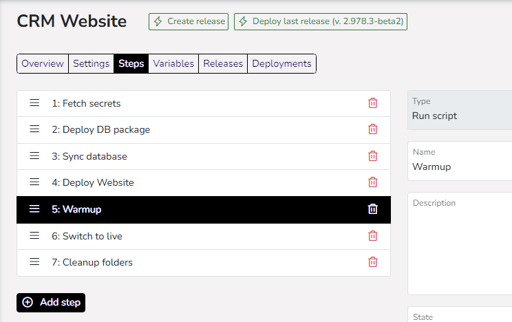 Configure deployment steps